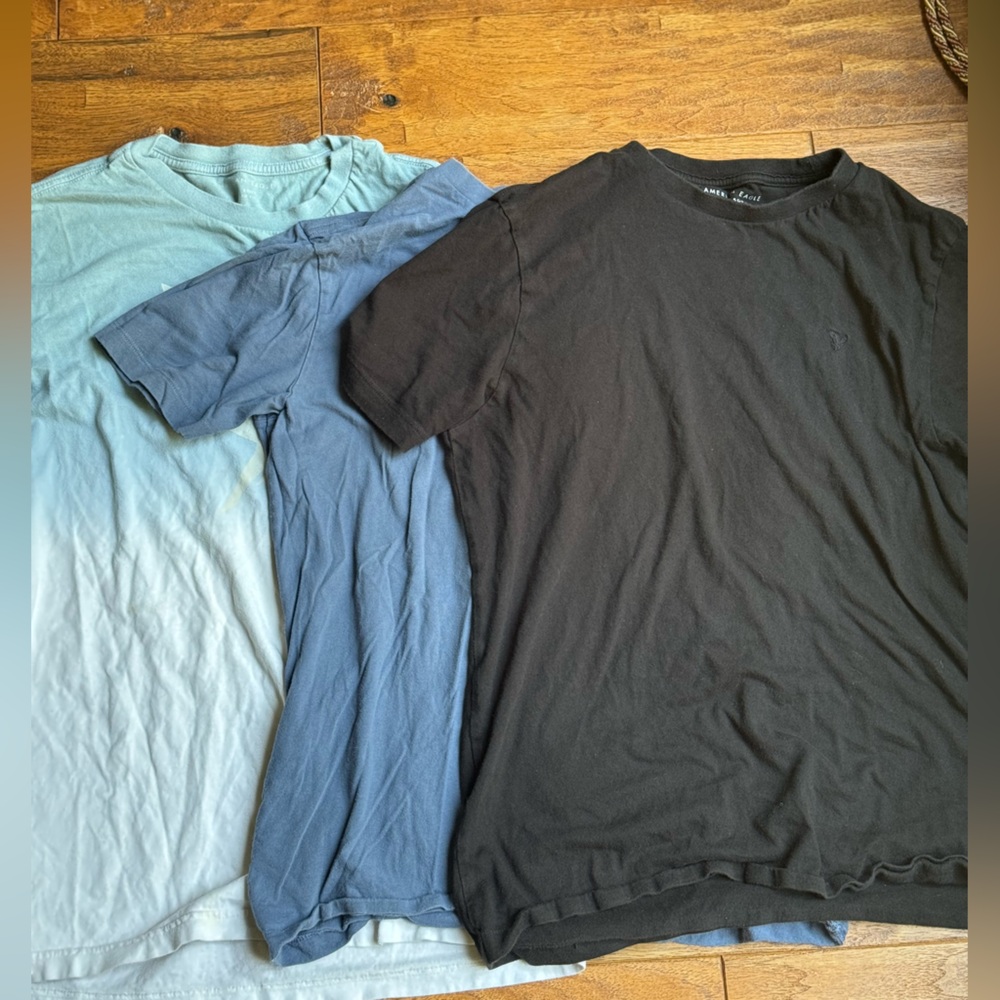 American Eagle Outfitters Black, Blue, and Light Blue Tees Trio